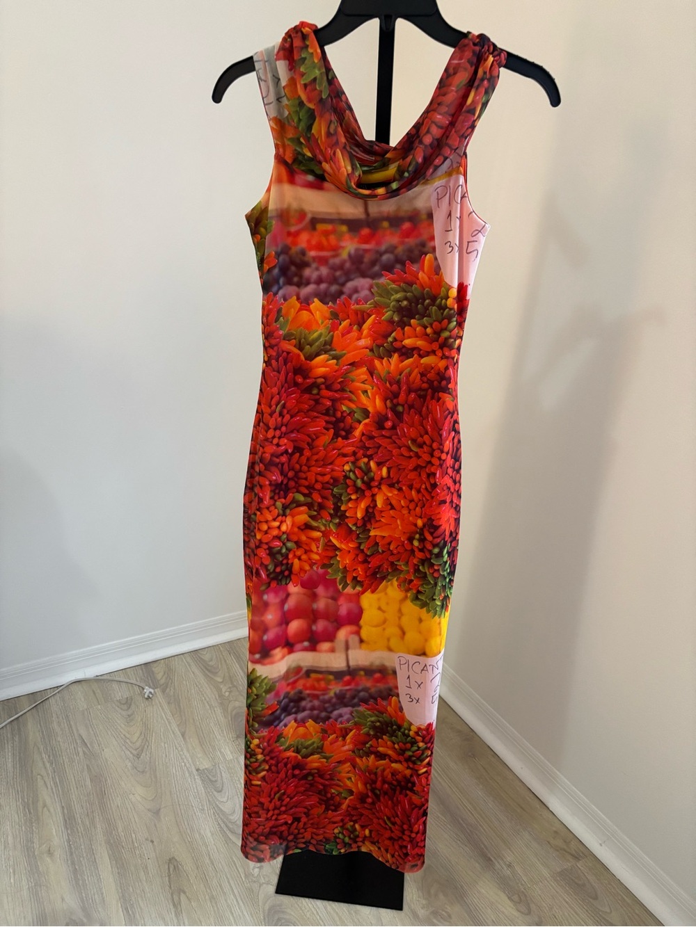 Zara Cowl-Neck Floral Maxi Dress in Red and Orange